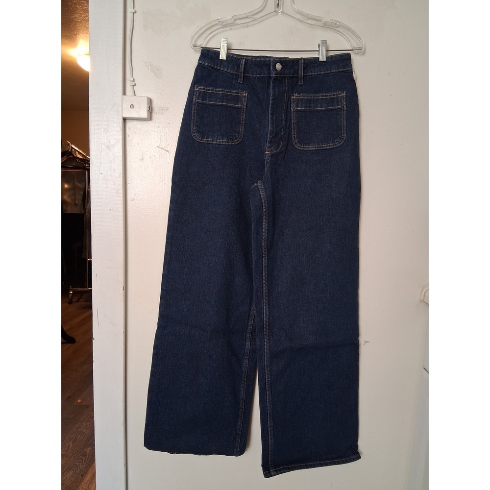 Free Assembly Womens Patch Pocket Wide Leg Jeans Obsidian Dark Wash Size 8 NEW